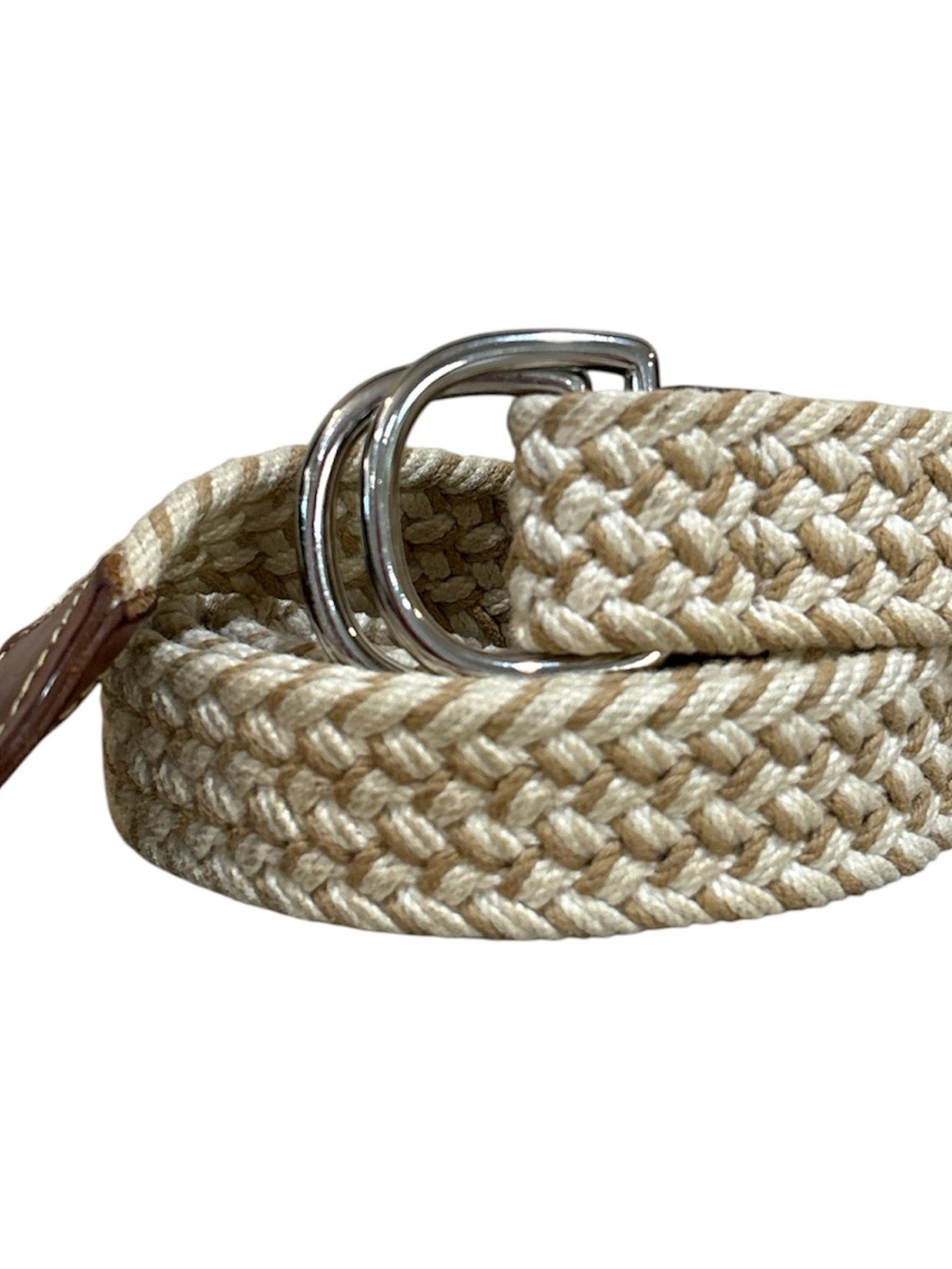 Leather Man Ltd. Braided Belt Mens L Handmade Tan Canvas Leather Preppy